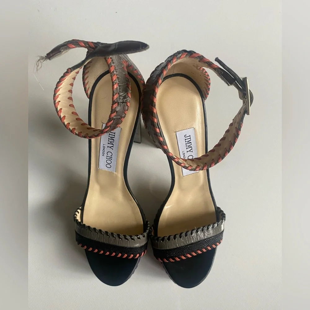Jimmy Choo leather patchwork leather platform sandals with defect. New sz 37.5 - Picture 5 of 10